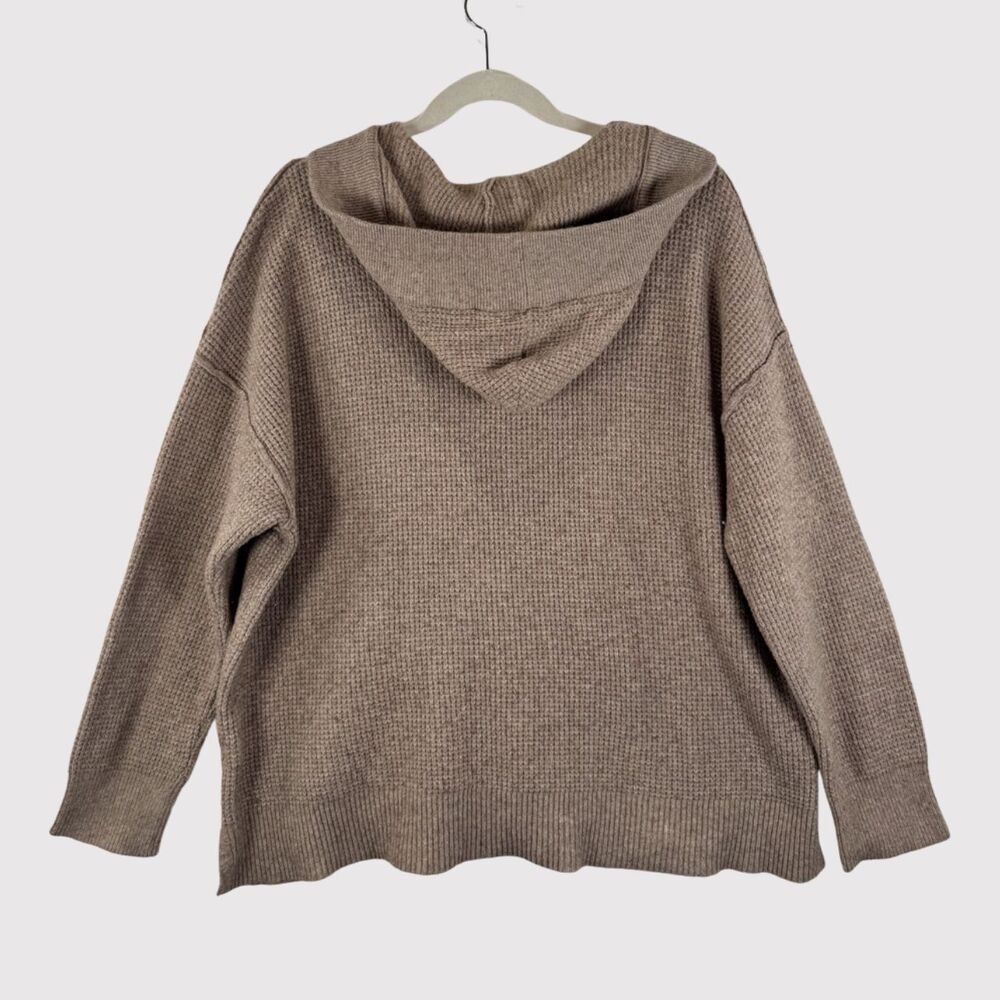 Aerie Womens Sweater Brown CozyUp Waffle Hoodie V Neck Pullover Stretch Large - Picture 4 of 13